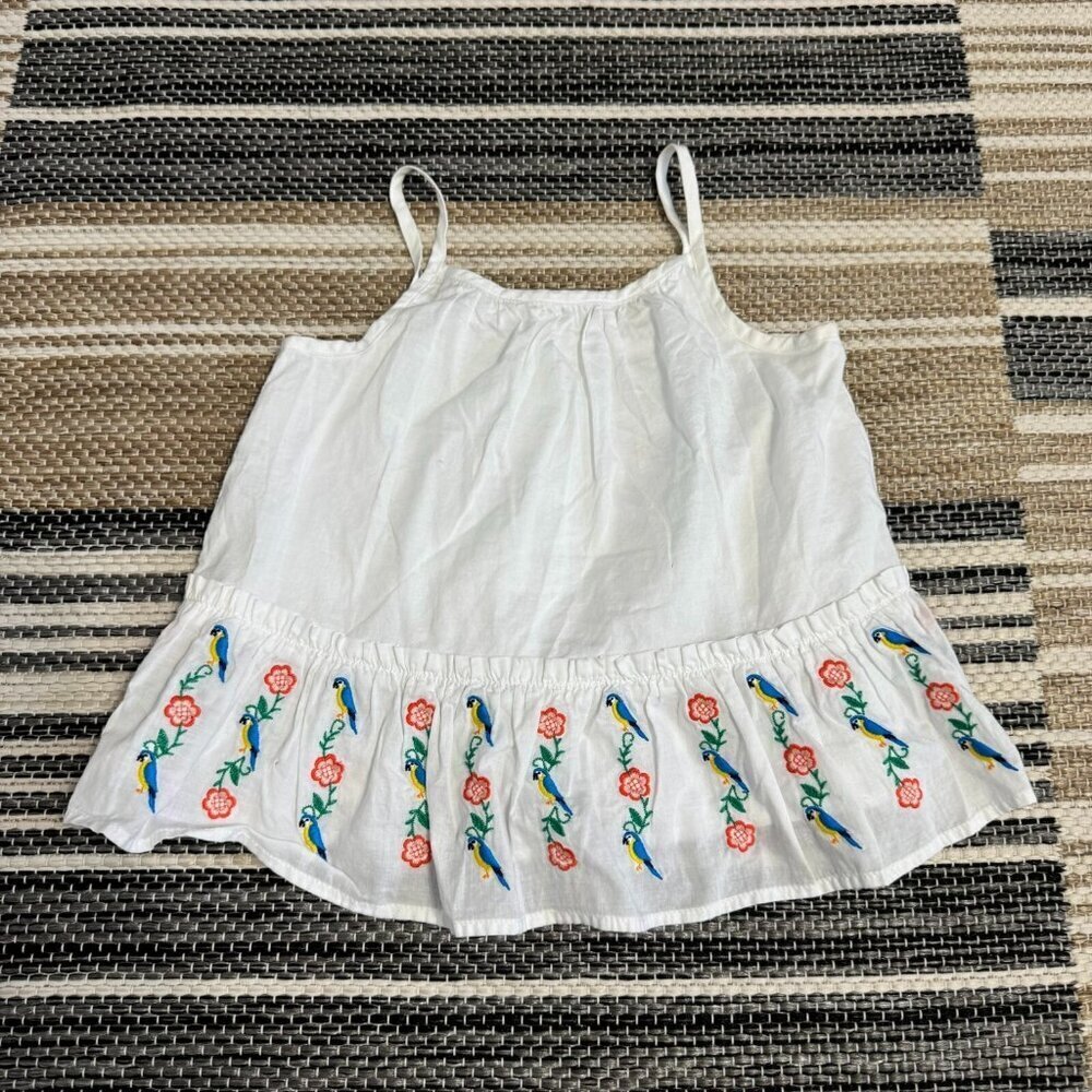 Janie and Jack Girls Embroidered Sleeveless Ruffle Trim Top White Lined Size 3